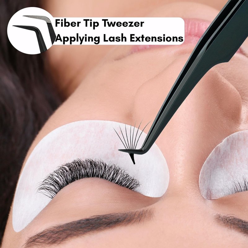 My Lash Tools 90 Degree Volume Fiber Tip Lash Tweezer – FAN BOSS, Non Slip Grip Professional Eyelash Extension Tweezers for Mega Volume Fans, Lash Artist Precision Tool (Black)