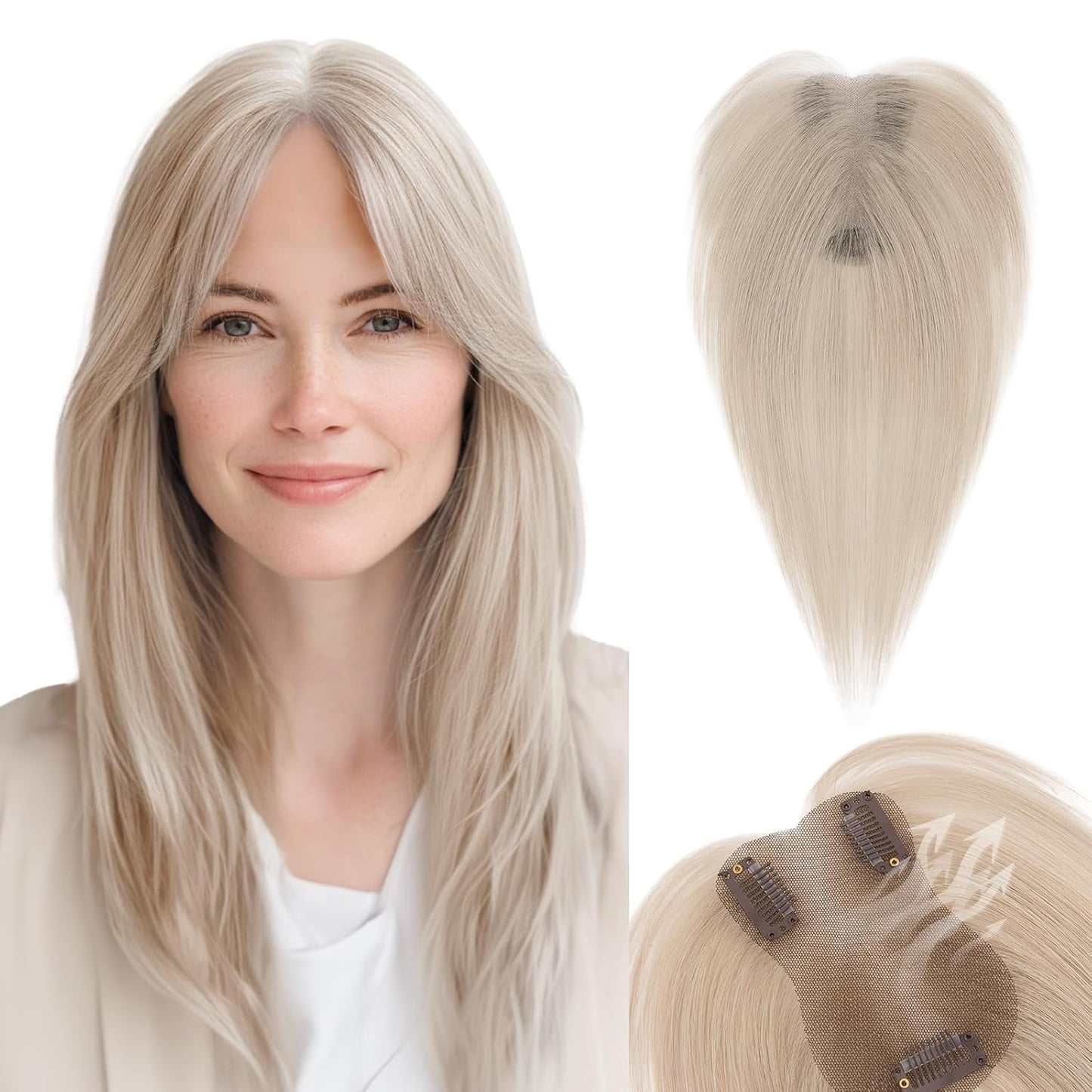 Human Hair Topper for Women - Lace Clip-In Hairpiece for Thinning Hair | Volume Boosting, 11 Inch Natural Black