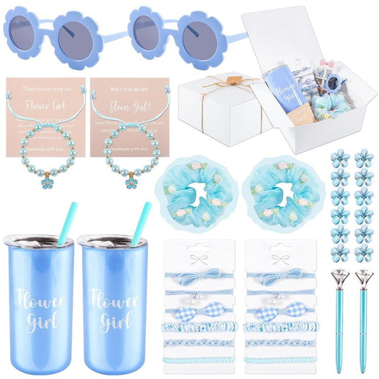 Flower Girl Proposal Gifts Set - 40pcs White Tumbler, Sunglasses, Pearl Bracelet & More | Perfect for Little Girls