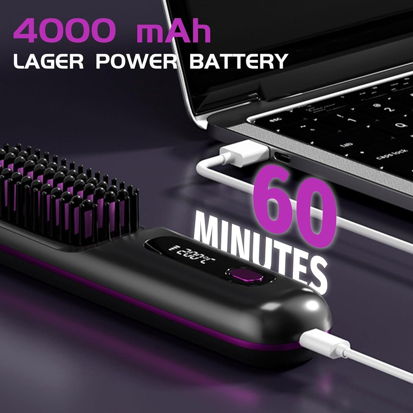 Portable Cordless Hair Straightener Brush - NUMOYA Go Brush Pro with 30s Fast Heat & 3 Temperature Settings | Black