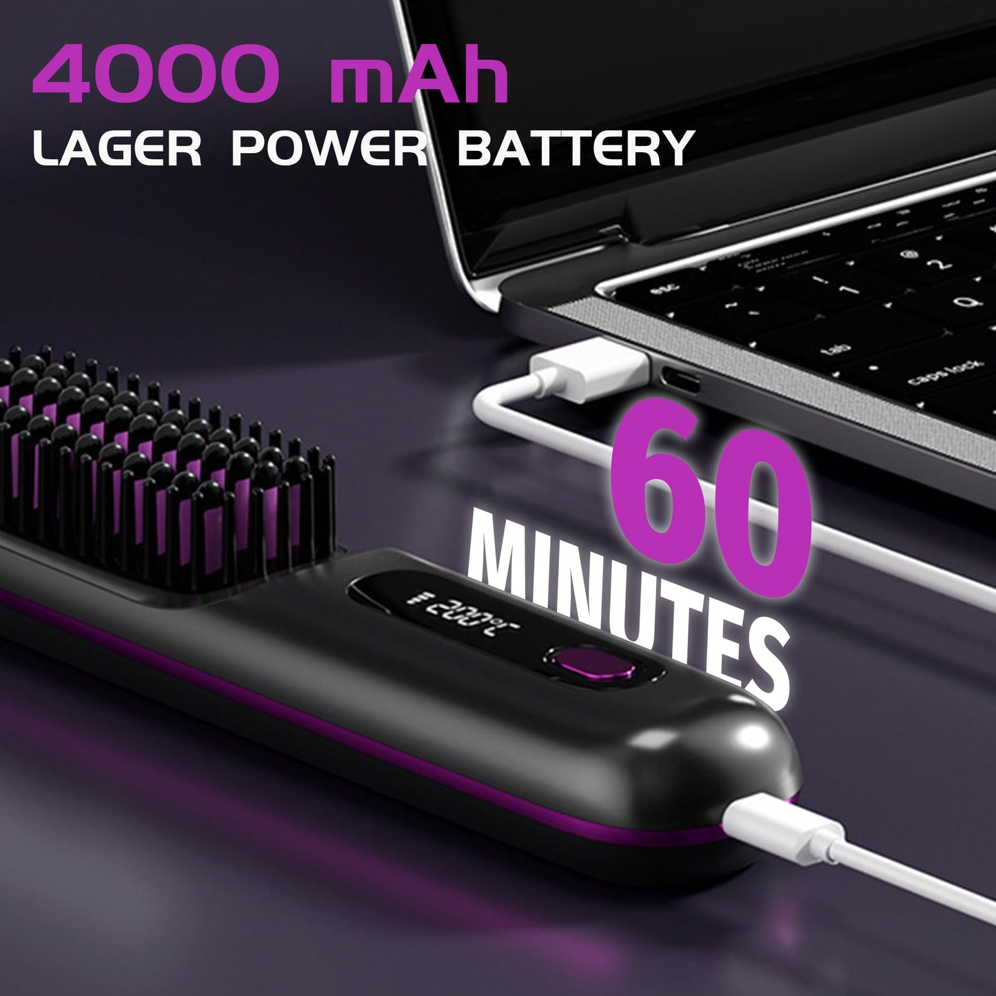 NUMOYA Go Brush Pro Portable Cordless Hair Straightener Brushs for Travel, with 30s Fast Heat, 3 Temperature Settings (Gray)