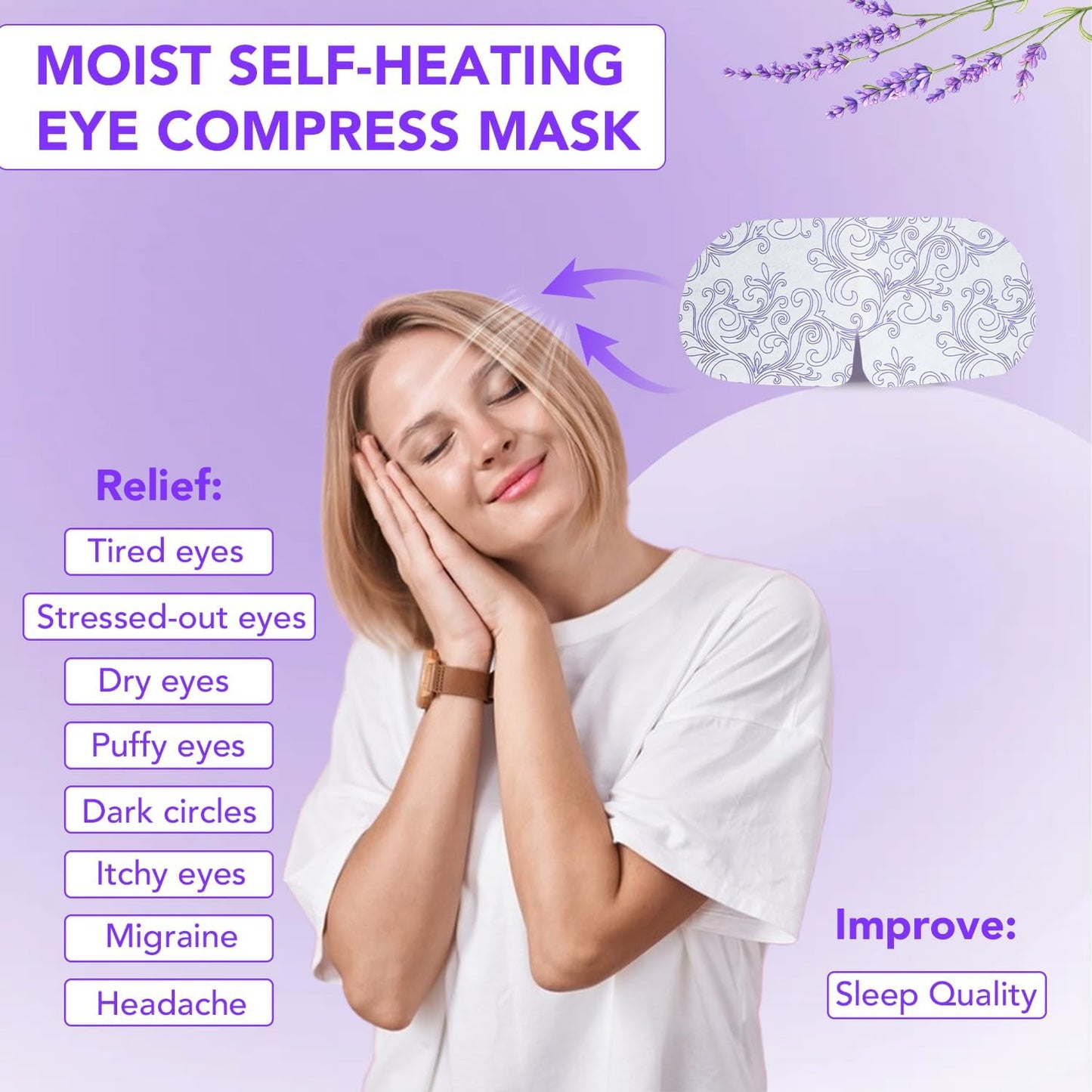 XPCARE Steam Eye Masks - 60 Pack Disposable Heated Eye Masks for Dry Eyes & Dark Circles | Lavender