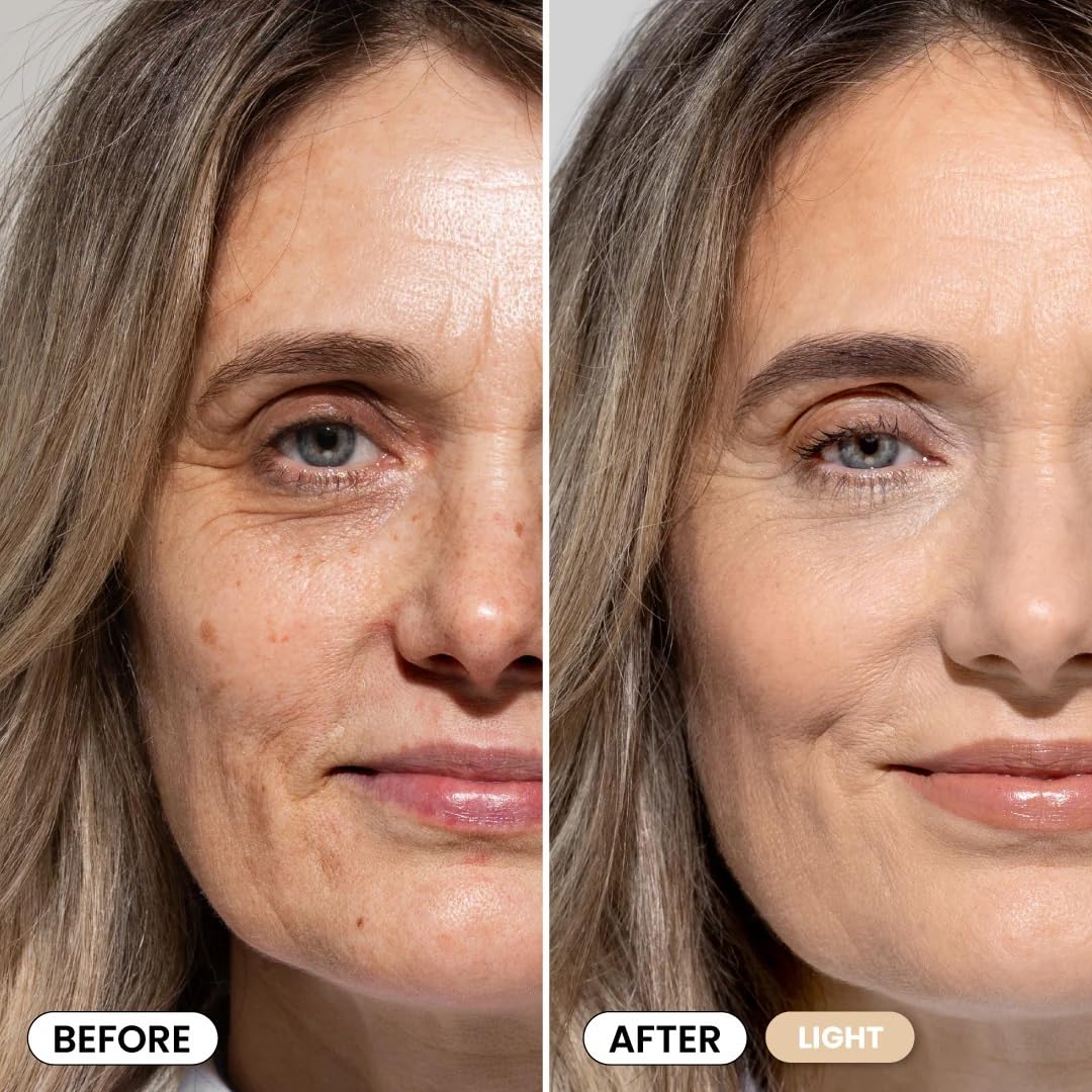 PrimeSkin CC+ Cream for Mature Women - Lightweight Liquid-to-Powder Foundation | Blurs Pores & Covers Age Spots (Light)