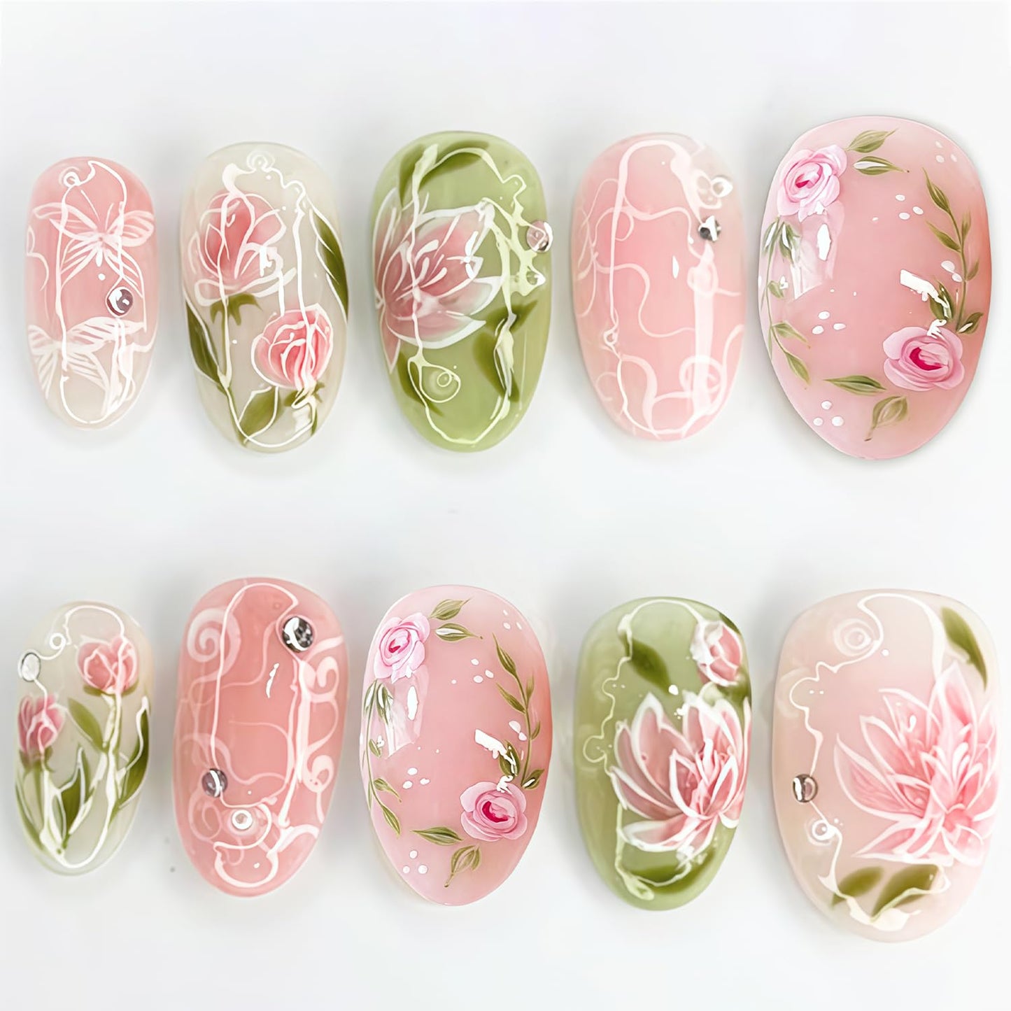 Almond Press-On Nails - 30 Pcs Medium 3D Gold Star Design | Glossy Full Cover Butterfly Acrylics