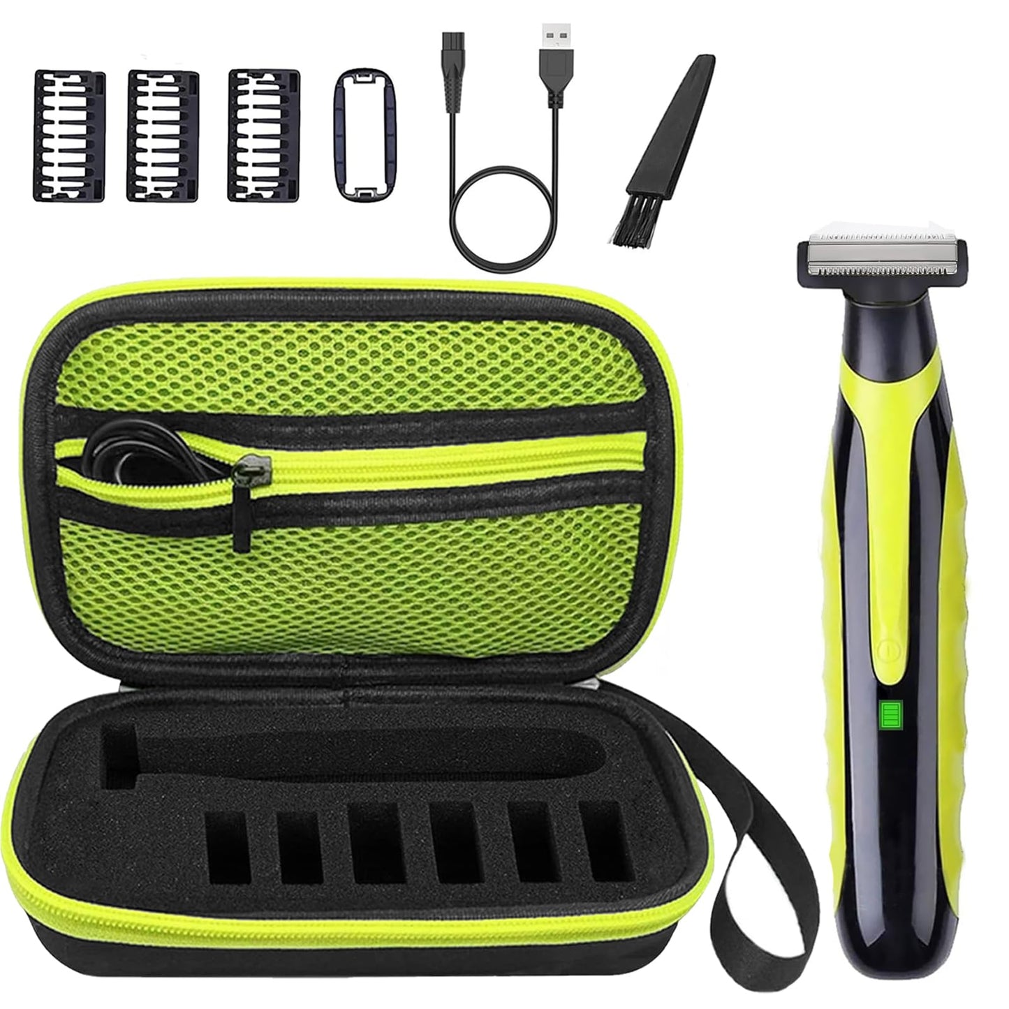LinMei Men’s Electric Shaver Full Body Wet & Dry Shaver, USB-C Fast Charging, IPX5 Waterproof, Cordless Razor for Face, Head, Body Includes Beard Trimmer Attachment (Trimmer+Green Travel Box)