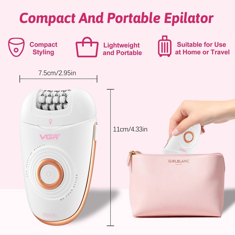 VGR 739 Epilator for Women 3 in 1 Cordless Hair Removal Device USB Rechargeable Electric Epilator with LED Light 2 Speeds Waterproof Shaver and Epilator for Legs Arms Underarms Bikini