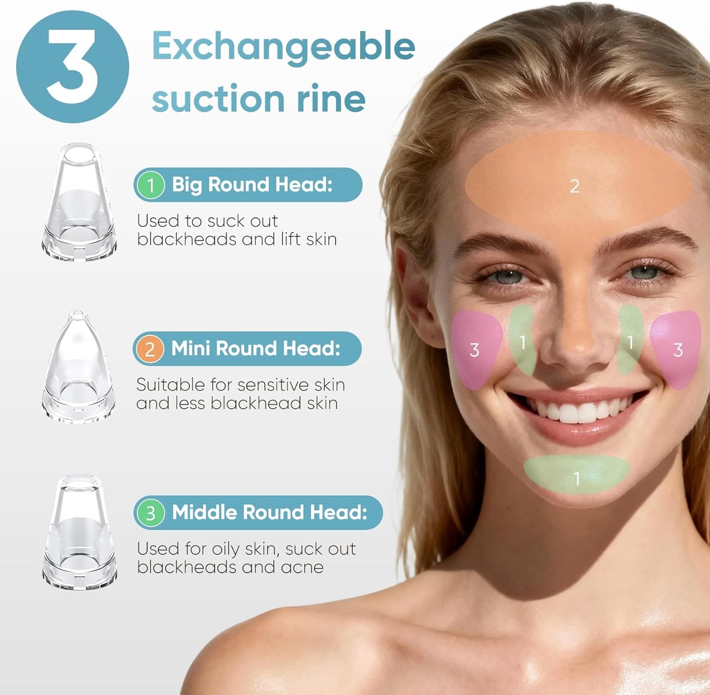 Blackhead Remover Pore Vacuum - Electric Facial Pore Extractor with Silicone Probes | 3 Suction Levels, USB Rechargeable (White)