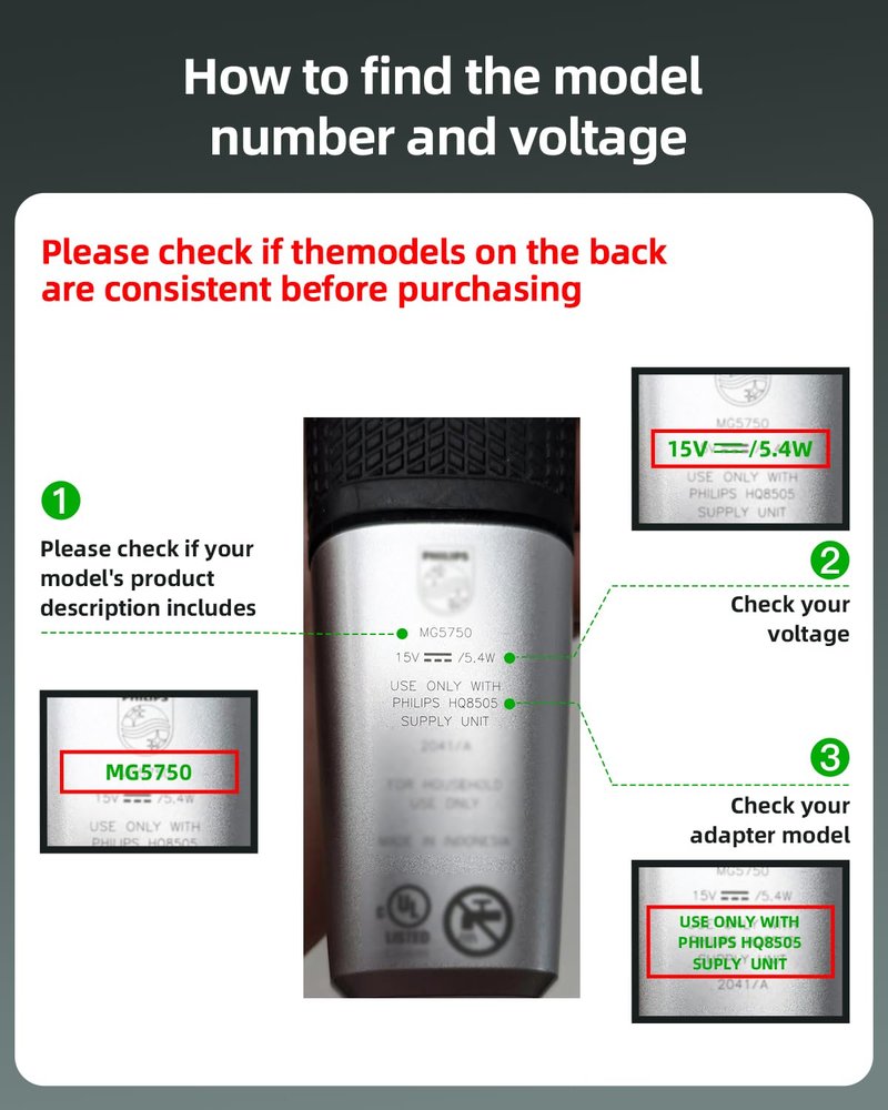 Superer 15V Charger Fit for Philips Norelco HQ8505 3000 5000 6000 7000 9000 Series, Multigroom MG5750 MG7750 MG7770 MG7790 QP6531 BG7030 BG7040 BG5025 S9987 Shaver Trimmer Power Cord