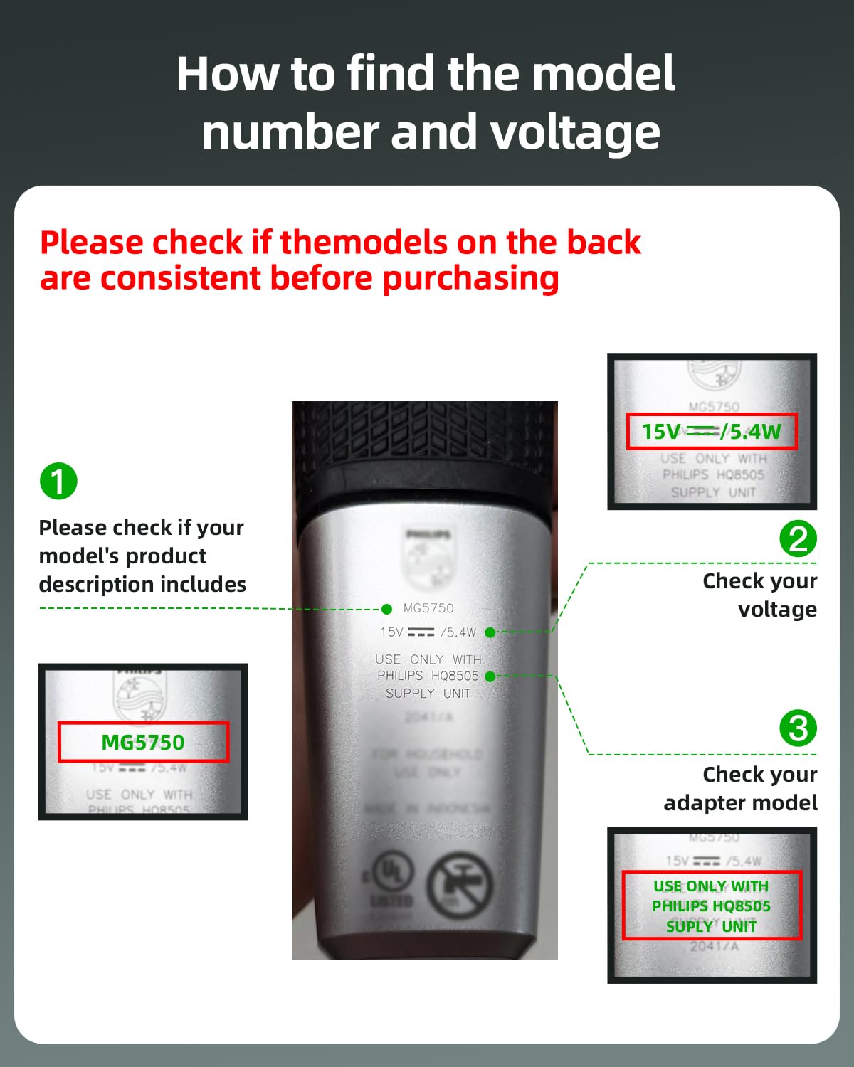 Superer 15V 6Ft HQ8505 Charger Fit for Philips Norelco OneBlade QP6520 QP6530 QP6510 QP6550 Shaver Razor Replacement Power Supply Adapter Cord