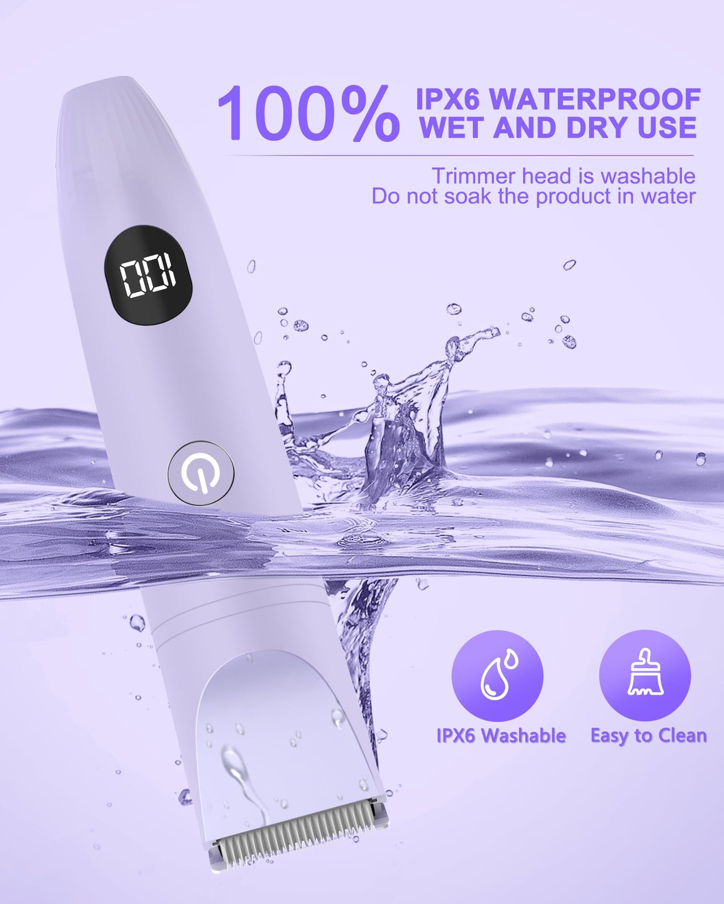 Bikini Trimmer for Women, Electric Razor for Pubic Hair 3-in-1, Bikini Shaver for Legs Body Hair, Womens Electric Razor IPX6 Waterproof, Gifts for Women,Purple