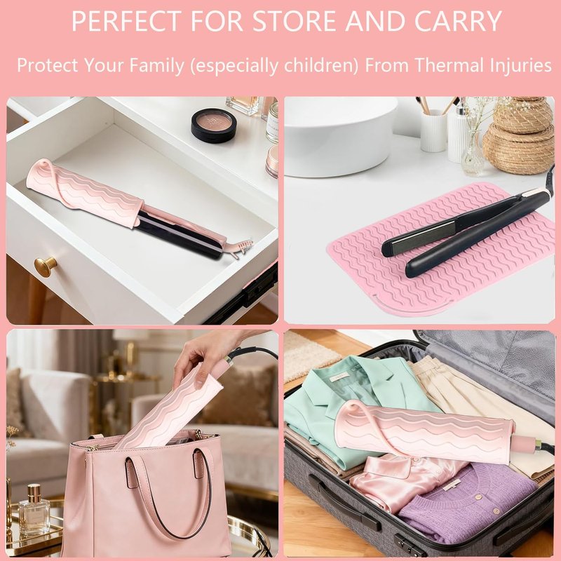 Silicone Heat Resistant Mat - Portable Travel Cover for Curling Irons & Hair Tools | Pink, Small