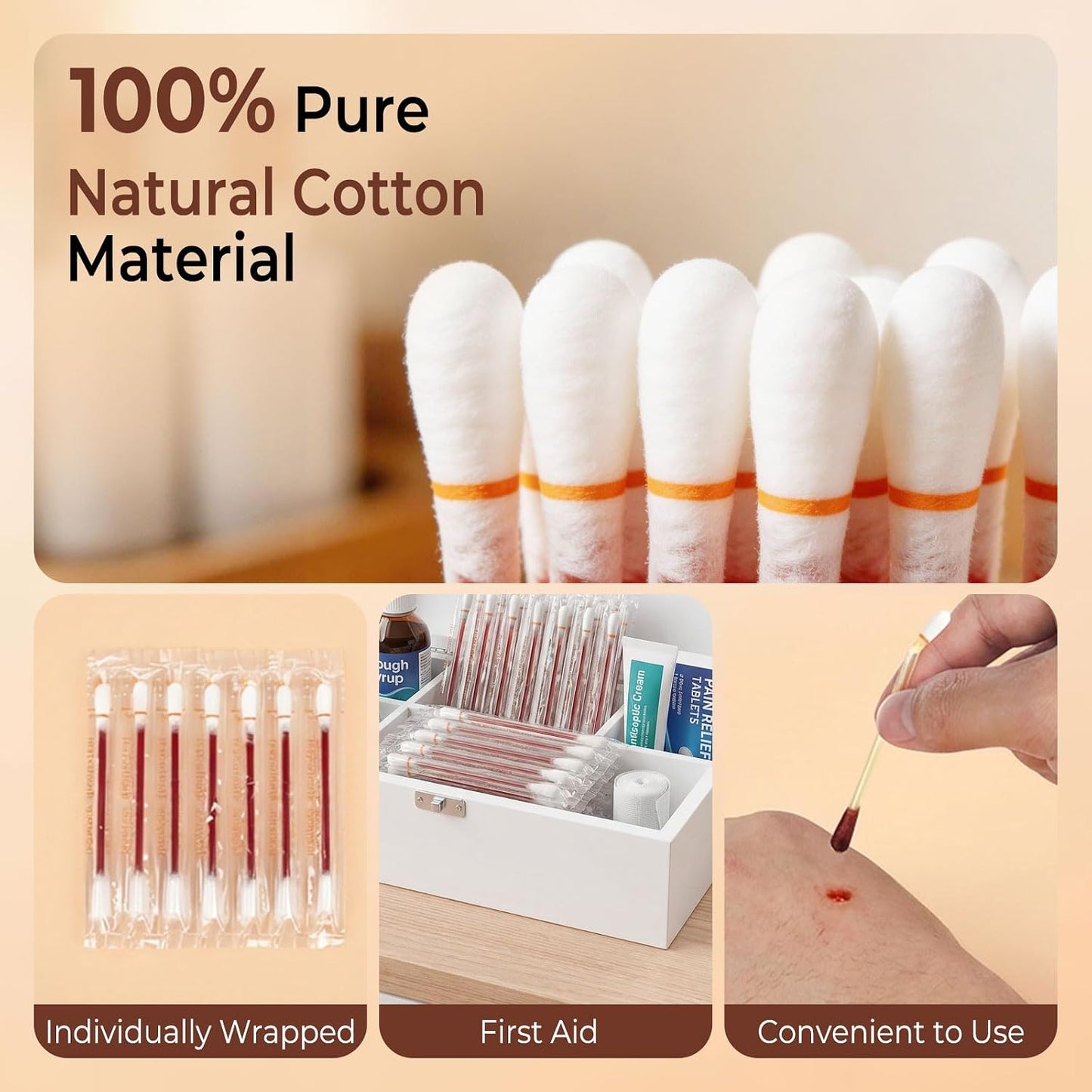 Iodine Swabs - Disposable Povidone Iodine Swabsticks for Wound Care | 300 Count Bulk Qtips