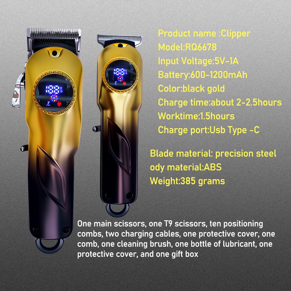 Professional Hair Clippers for Men, Cordless Hair Clippers & Hair Trimmer Set, Barber Clippers for Hair Cutting with LCD Display Clippers for Men Father (Gradient)