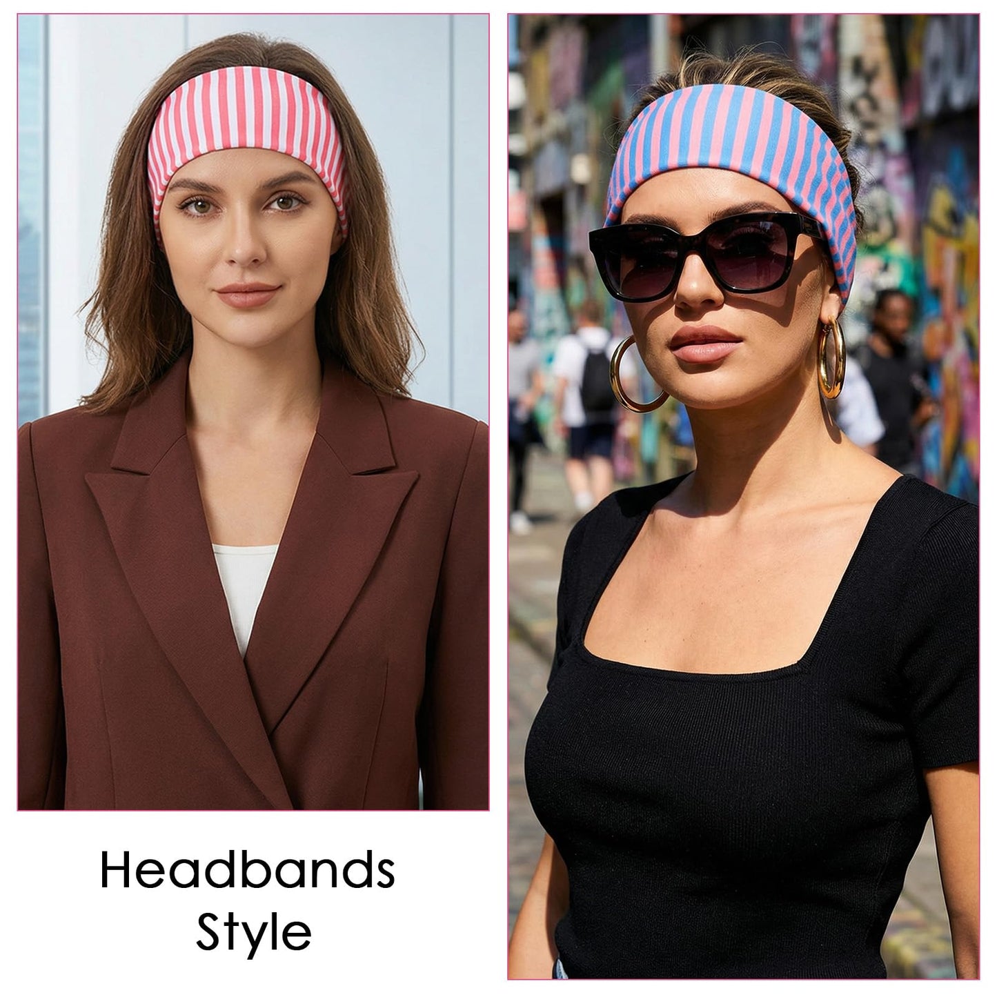 DOPENSPI 6 Pcs Striped Headband for Women, Polyester Elastic Stretchy Hairbands Non Slip Hair Bands Fashion Bandanas Hair Accessories for Sports Head Wraps