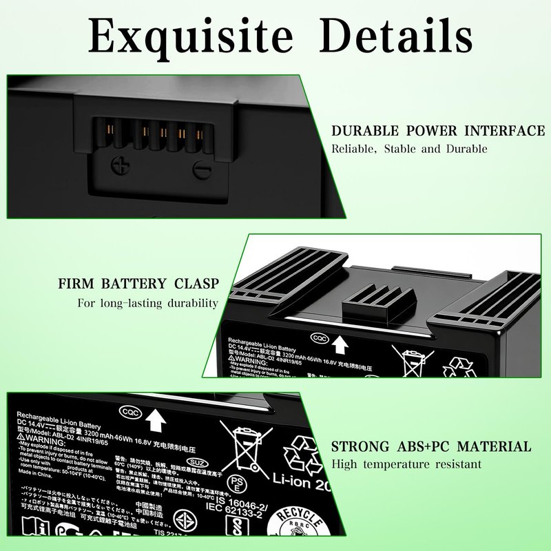 Lcenerga 46.08Wh ABL-D2 Battery for iRobot Roomba j7 i7 i8 i6 i5 i4 i3 e5 e6 Series j7+ j7550 i8+ i8550 i3+ i4 i4+ i4150, for Roomba j5 i5 j7+ Series ABL-D2A ABL-D1 ABL-F 14.4V