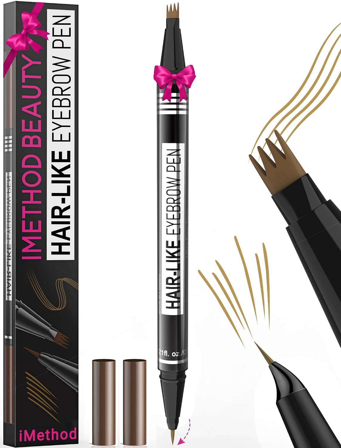 Microblading Eyebrow Pen - 2-in-1 Dual-Ended Pencil with 4-Fork & Brush Tips for Natural Hair-Like Brows | Long-Lasting Brown