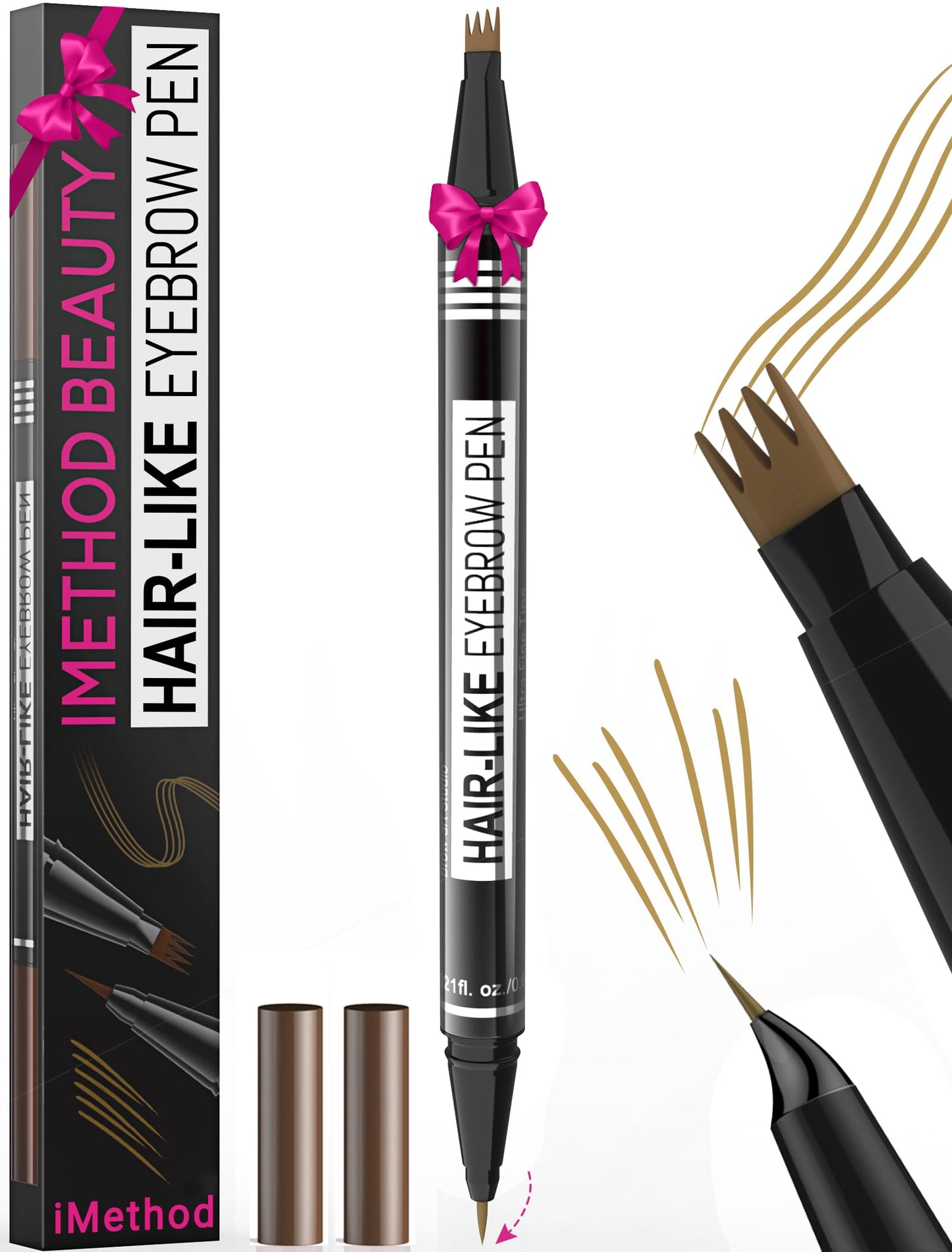 iMethod Eyebrow Pencils for Women - Eyebrow Pencil Magical 2-in-1 Dual-Ended Brow Pencil with 4-Fork-Tip & Ultra Precise Brush-Tip Create Natural Hair-Like Brows, Last All-Day, Natural Brown