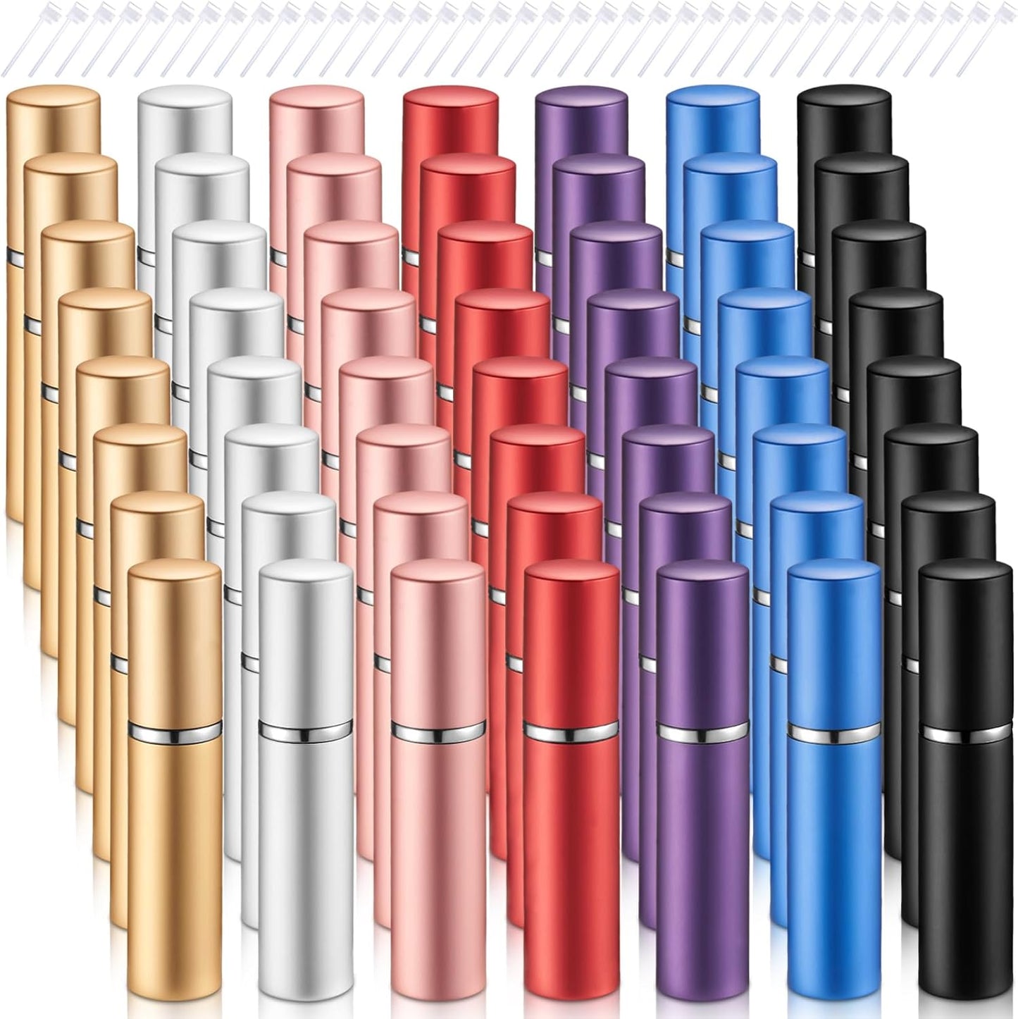 Zonon Mini Refillable Perfume Atomizer - 56 Pieces Portable Spray Bottle Set | Rainbow Color, 5 ml