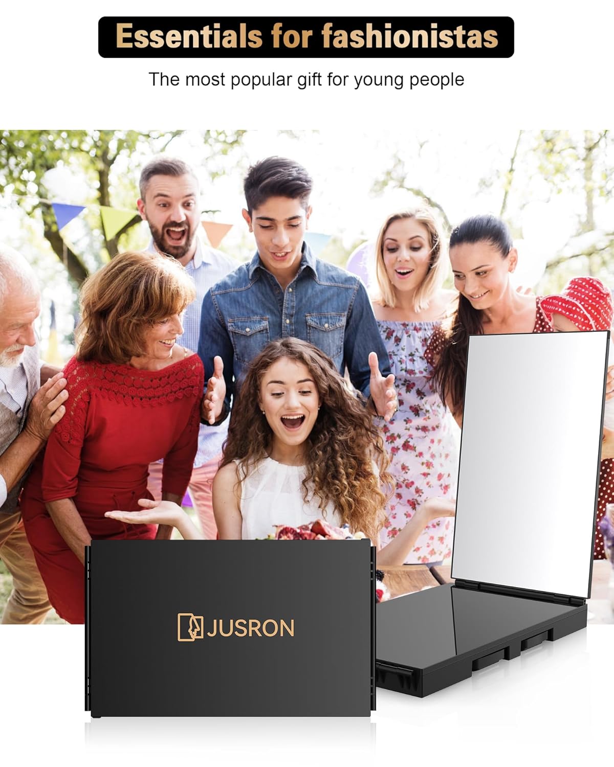 JUSRON 360-Degree Self Hair Cutting Mirror - Clear Anti-Fog HD Glass | Black, No LED or Accessories