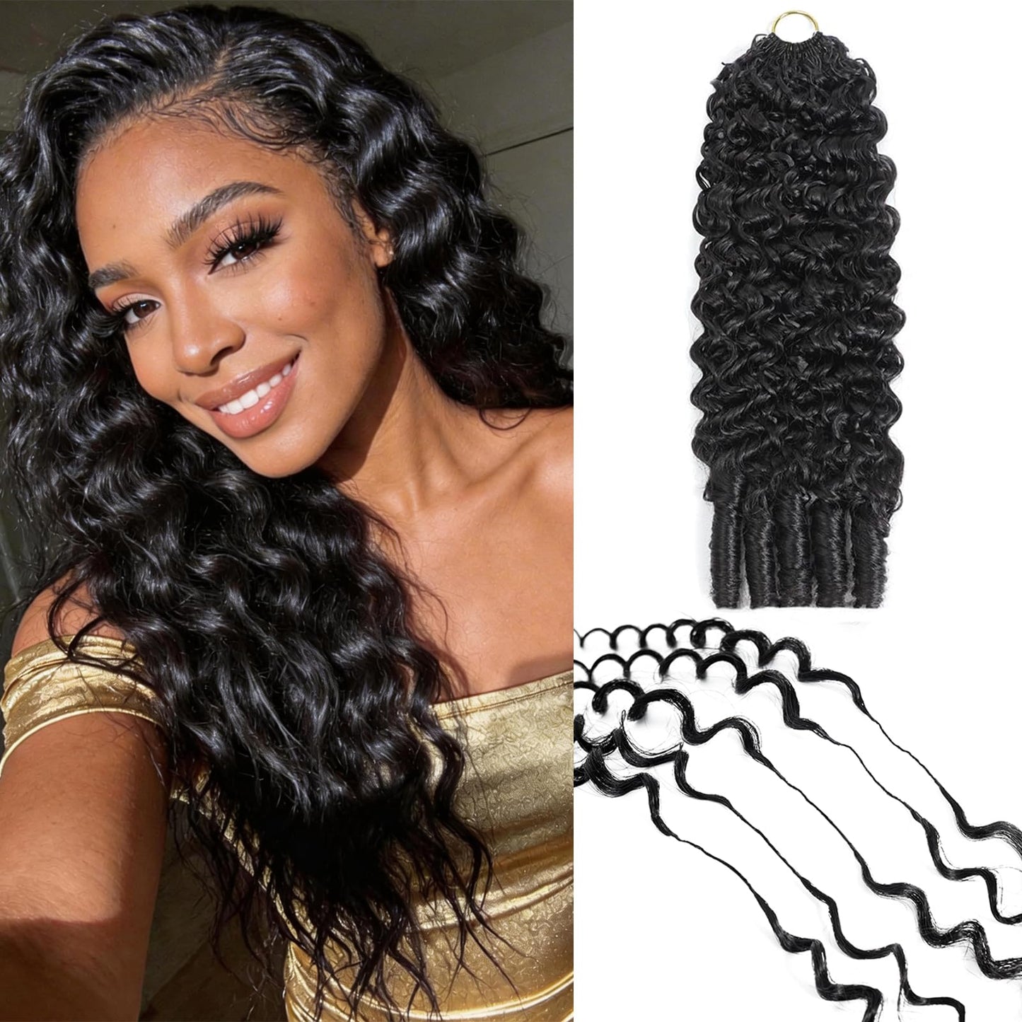 Burmese Curly Feather Crochet Human Hair for Women 18 Inch 60g Invisible Miracle Knots Curly Crochet Human Hair Bundles Pre-Separated Feather Human Hair Extensions Natural Black Human Crochet Hair