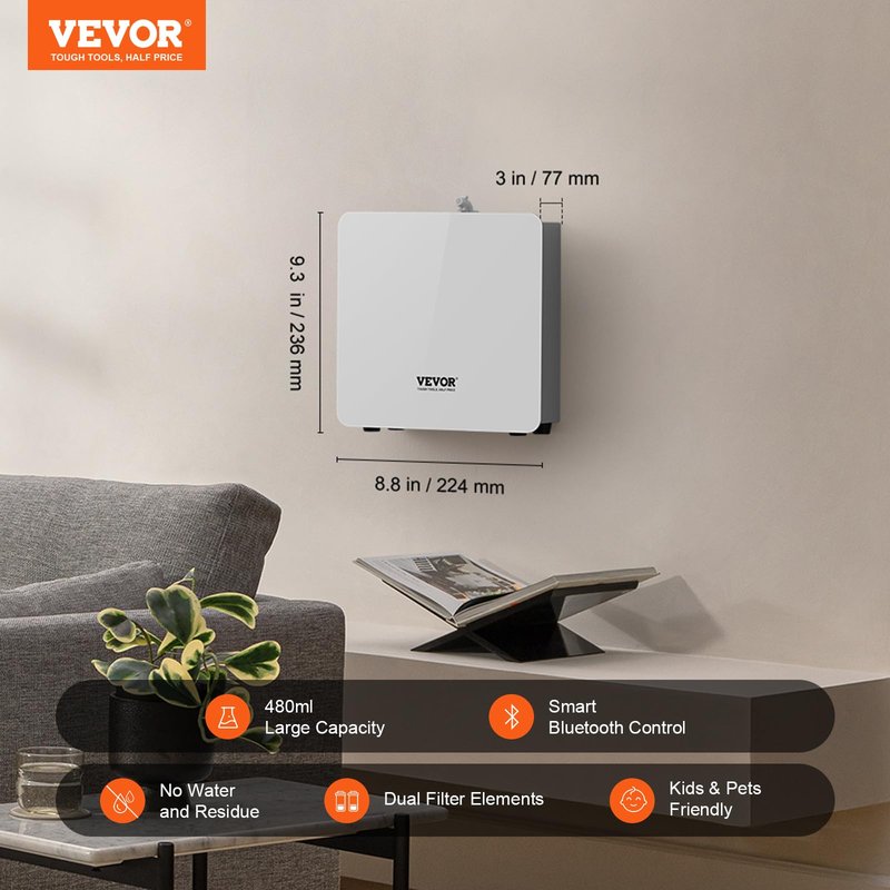 VEVOR Scent Air Machine for Home, 480ml Bluetooth Smart Essential Oil Diffuser with Cold Air Tech, Waterless Scent Diffuser Cover Up to 2500sq.ft for Business Office, Hotel, Spa, Large Room