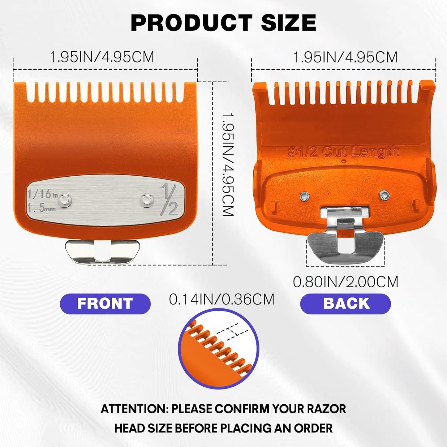 Clipper Guards Set - 2 Pack Compatible with Wahl 1/2 Hair Clipper | Metal Guide Combs for Barbers & Stylists - Orange