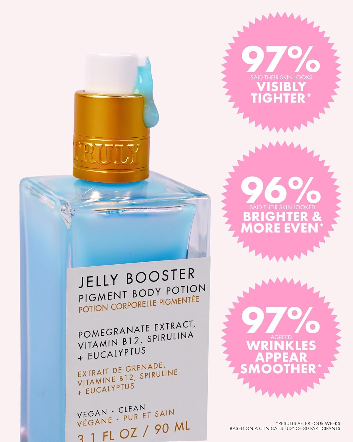 Truly Beauty Jelly Booster Pigment Body Potion - Dark Spot Treatment with Pomegranate Extract & Vitamin B12 | Hydrates & Smooths Skin (3.1 fl oz)