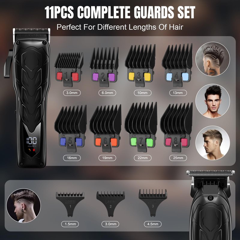 Lanumi Hair Clippers for Men - Cordless Barber Clippers Set with T-Blade Trimmer, USB Rechargeable, LED Display