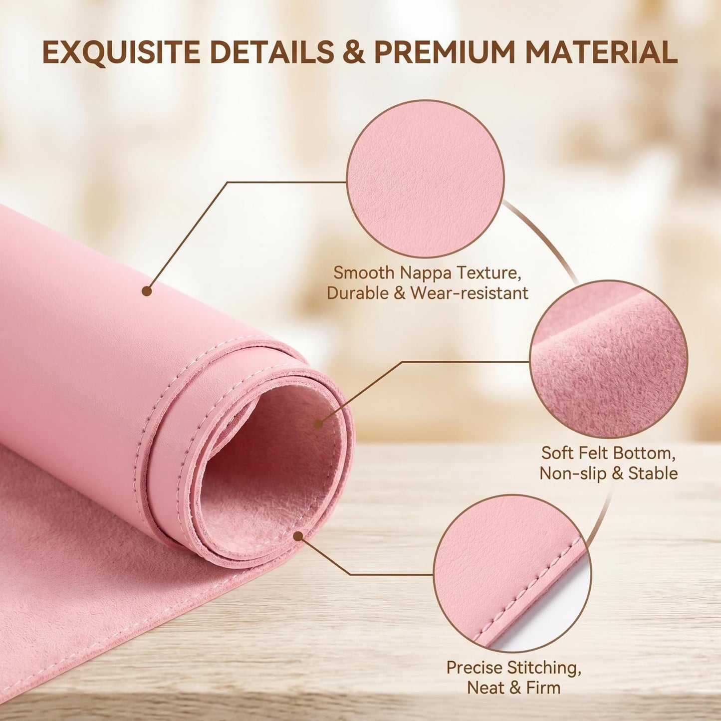 VANTOBEST 23.6 x 11.8 inches Foldable Nail Art Table Mat, Waterproof Non-Slip PU Leather Nail Desk Pad, Reusable Manicure Mat for Nail Tech Salon Home Acrylic Nails (Pink)