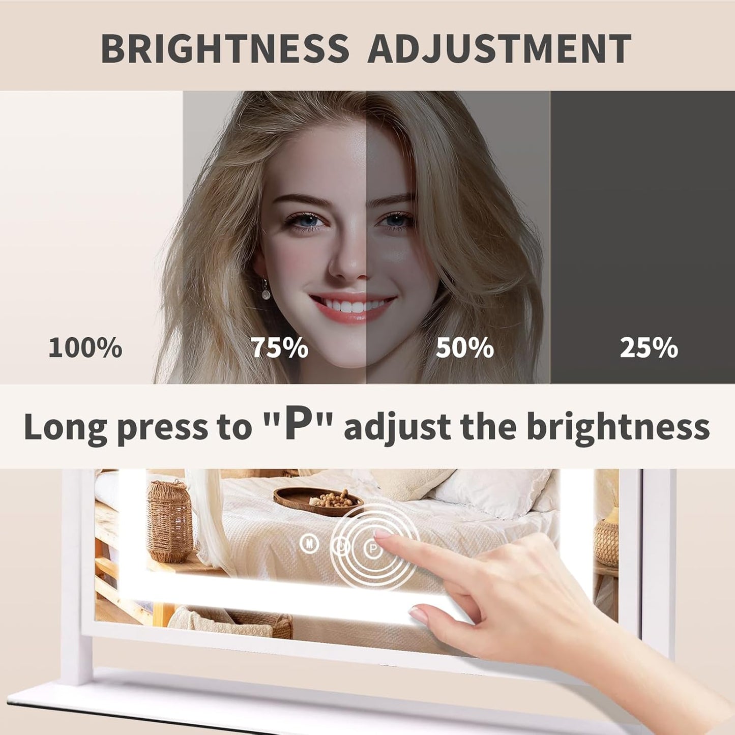Lighted Makeup Mirror with Touch Control - 3 Color Modes, 10X Magnification & Dimmable LED | 24x19 Inch Desktop Mirror