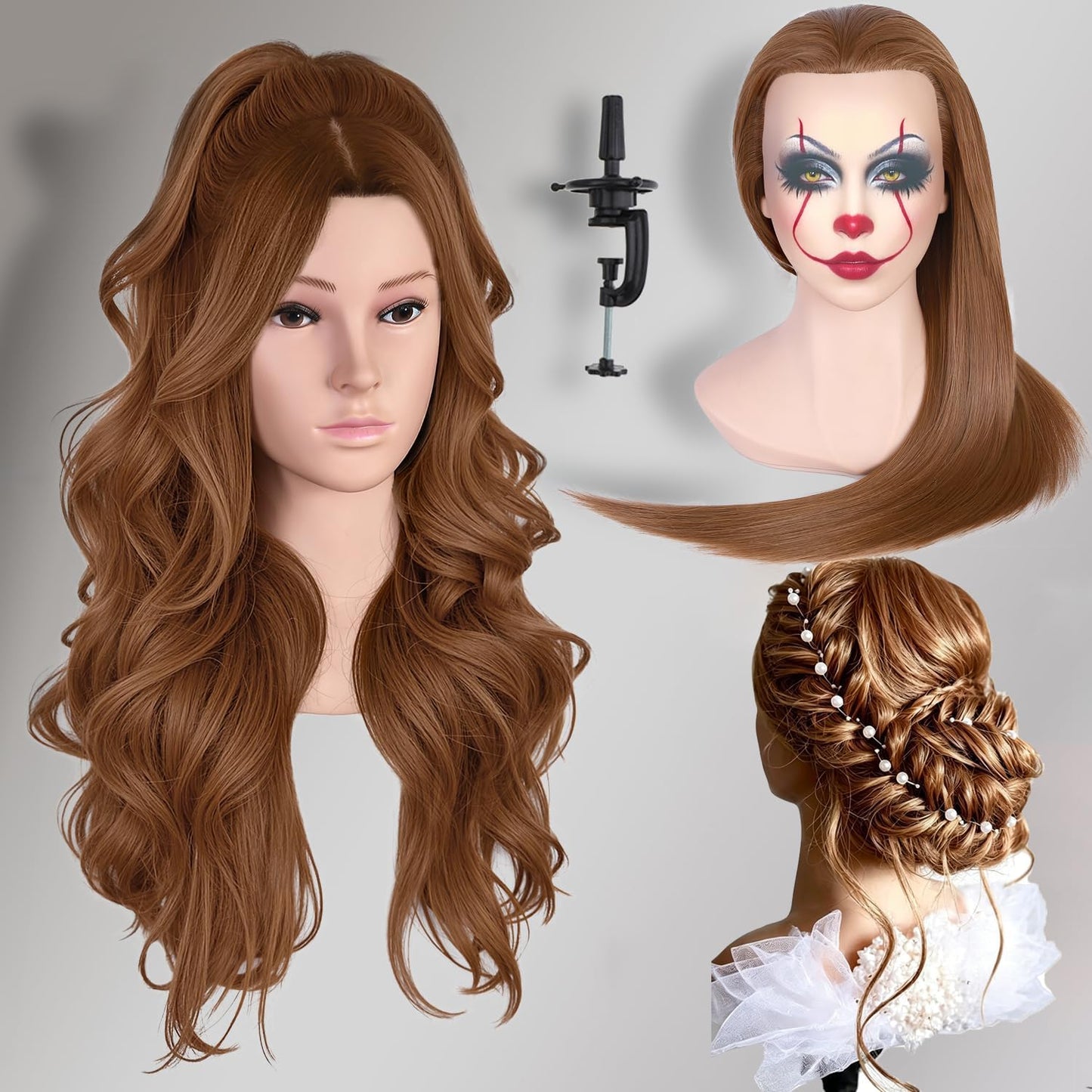 Mannequin Head with Hair - Cosmetology Display & Practice Tool | 26-Inch, Includes Clamp Holder