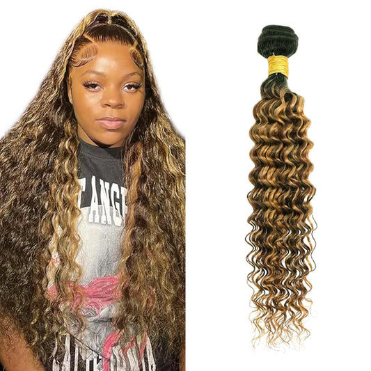 24 inch Ombre Brown Bundles P427 Human Hair Bundles Highlight Blonde Human Hair Bundle Deep Wave Bundle 100g