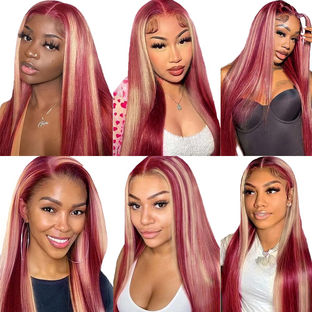 Highlight Straight Bundles 99J Bundles Human Hair 18 20 22 Inch Unprocessed Brazilian Virgin Ombre Bundles 2 Tone Burgundy Mixed With 613 Blonde Bundles Hair Weave 300g