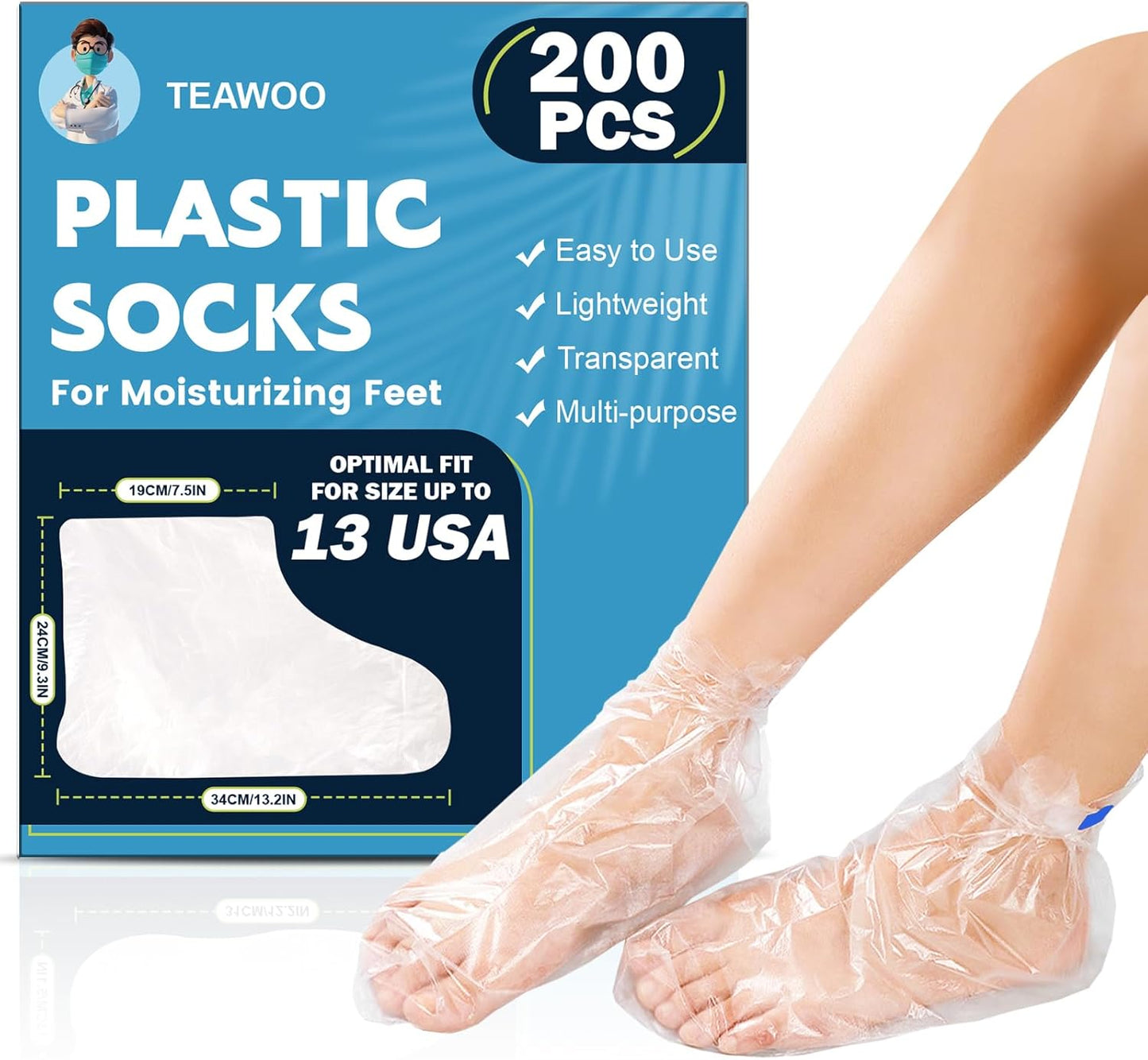 Plastic Foot Covers - 200PCS Leak-Proof Moisturizing Masks for Pedicure & Foot Care | Fits Up to USA Size 9