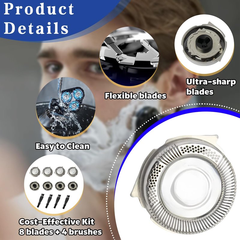 8 Pack SH50 Replacement Heads Compatible with Philips Norelco Series 5000, Replacment for Norelco Replacement Blades, Fit for Electric Shaver S5210 S5380 (8 Blades & 4 Brushes)