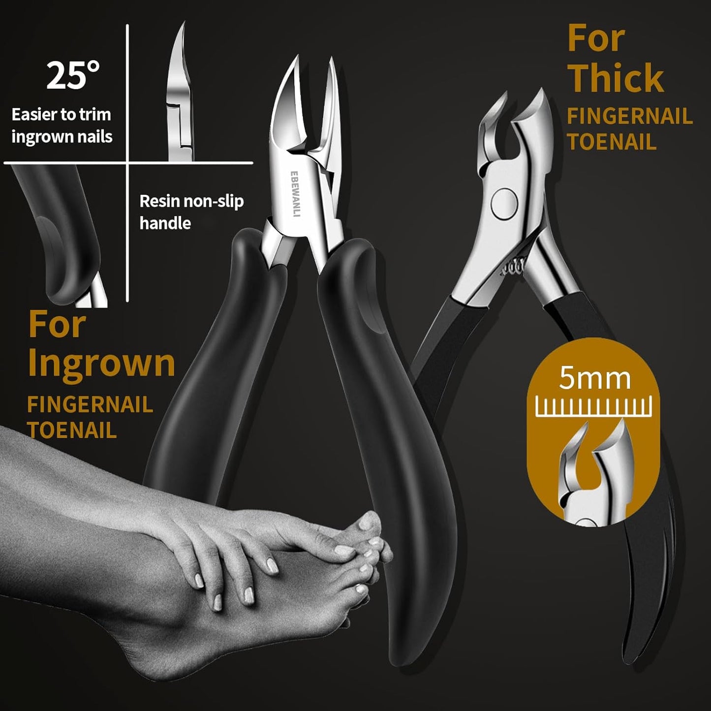 Podiatrist Toenail Clippers for Seniors | Thick Nail & Ingrown Toenail Set - Ergonomic Design