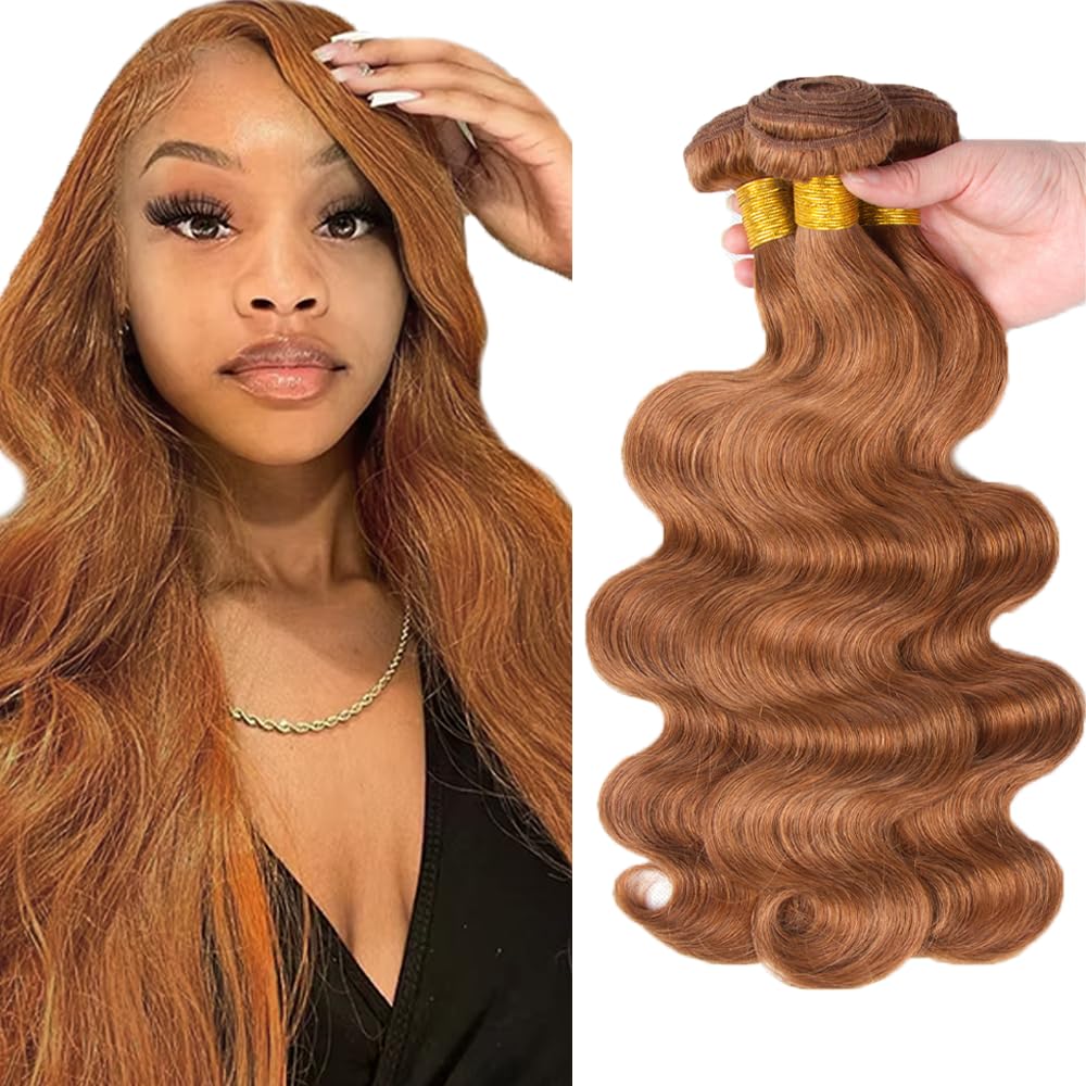 330g 26 28 30 inch Color #30 Human Hair Bundle Light Brown Body Wave 3 Bundles 10A Real Brown Body Wave Human Hair Extensions #30 Color