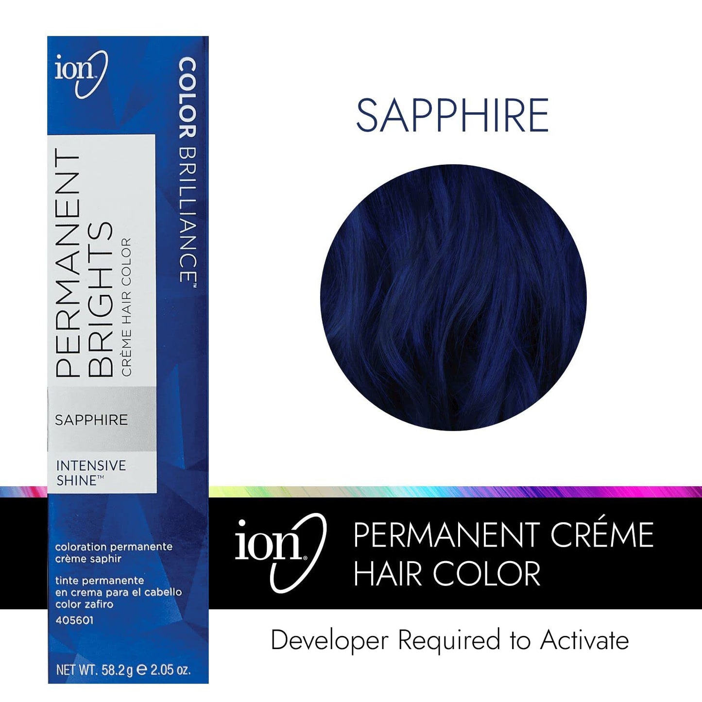 Brights Hair Color Kit - Permanent Sapphire Creme Color with Sensitive Scalp Developer & After Treatment | 2.05 oz + 8 oz + 7 fl oz