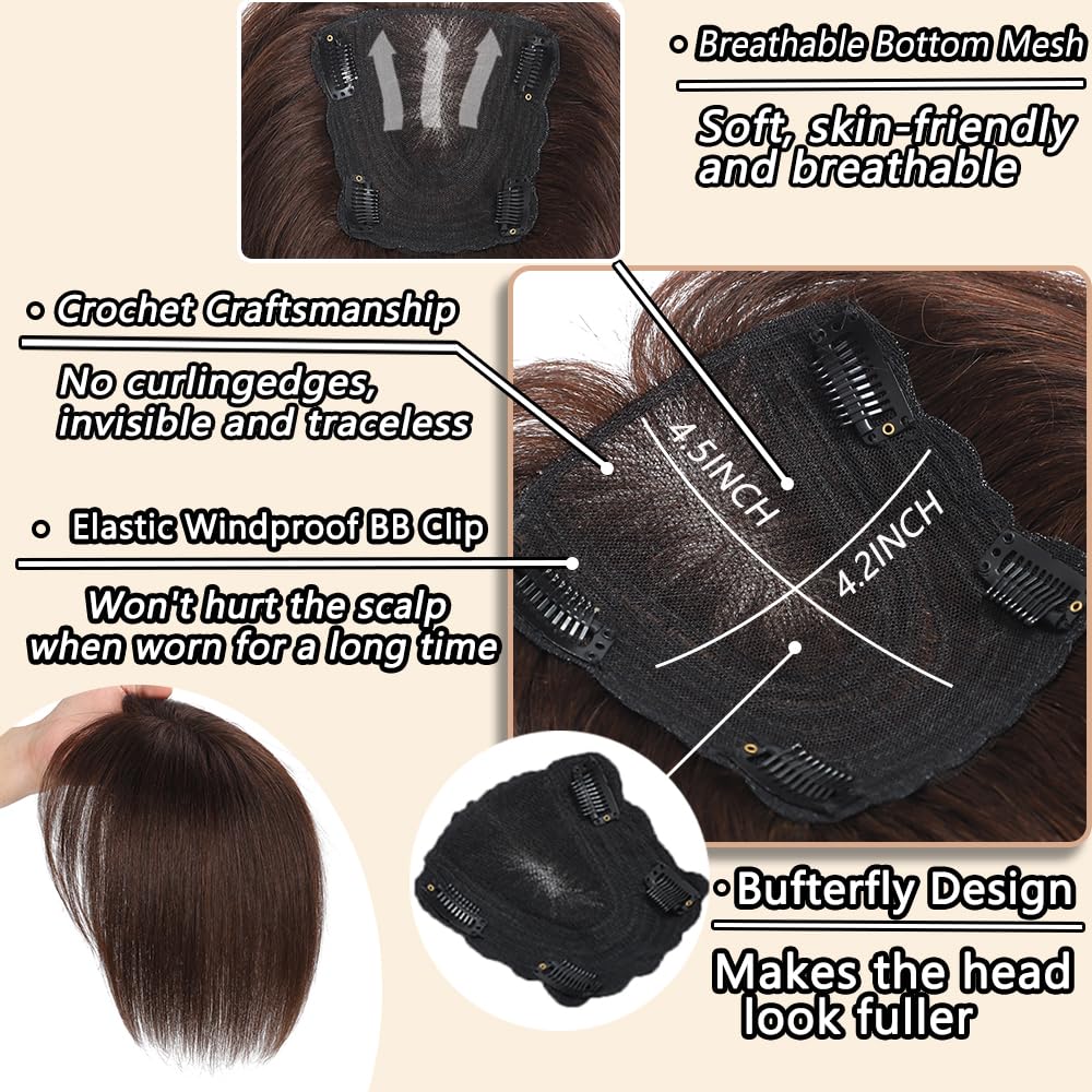 HVVZOY Hair Toppers for Women Real Human Hair,360°3D Big Basement Cover Topper for Women with Thinning Crown with Wispy Clip in Bangs Realistic Scalp