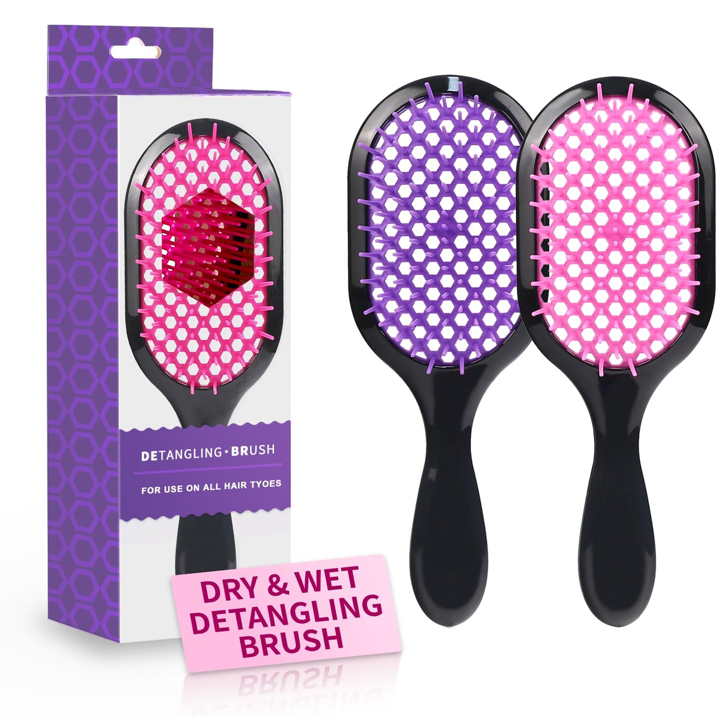Detangling Brush - Gentle & Effective Hair Detangler for Wet or Dry Hair | Ultra-Light, Ventilated Design (Black)