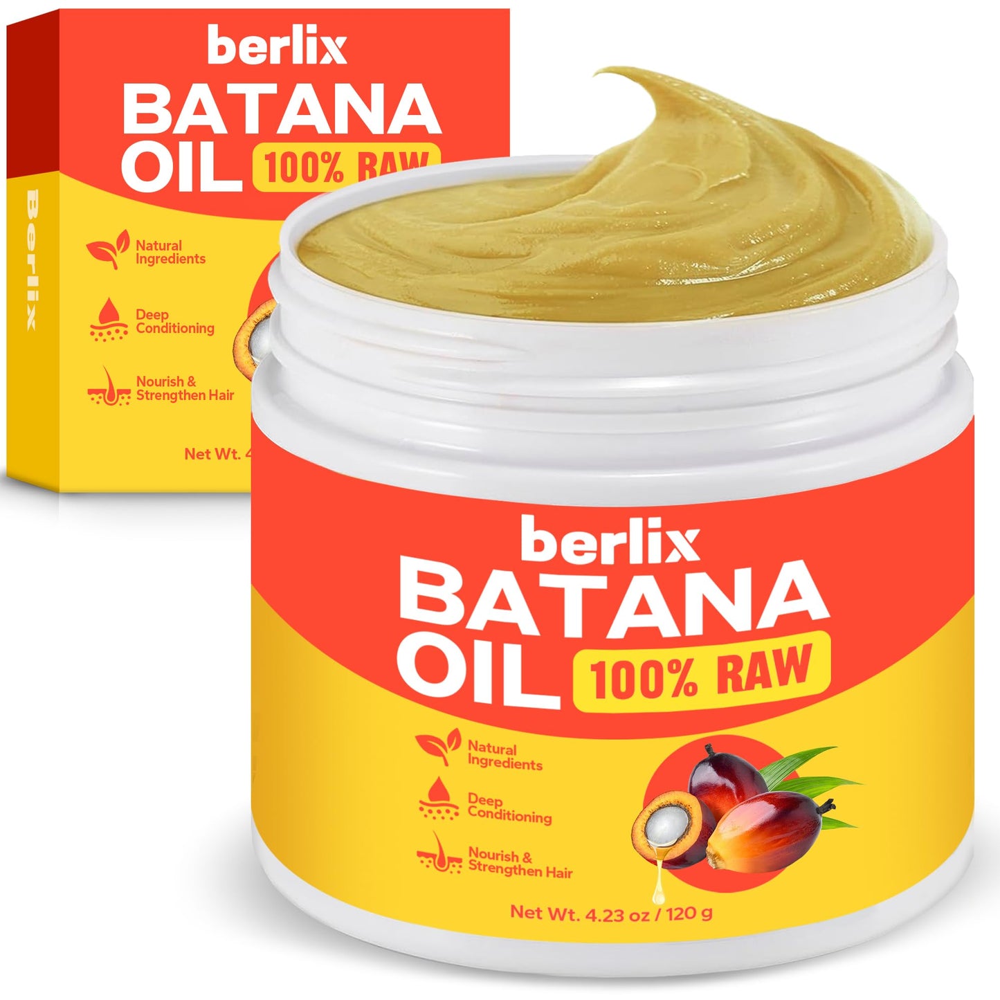 Berlix Raw Batana Oil for Hair Growth (4.23 oz), Pure and Natural, Unrefined 100% Raw Batana Oil Paste to Repair, Strengthen, Regrow & Nourish Damaged Hair for Men & Women