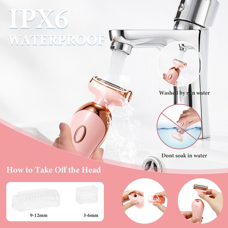 Electric Shaver for Legs Pubic Body Hair, 4 in 1 Bikini Trimmer for Women, Replaceable Lady Facial Nose Razor, IPX7 Waterproof Rechargeable Women's Grooming Kit