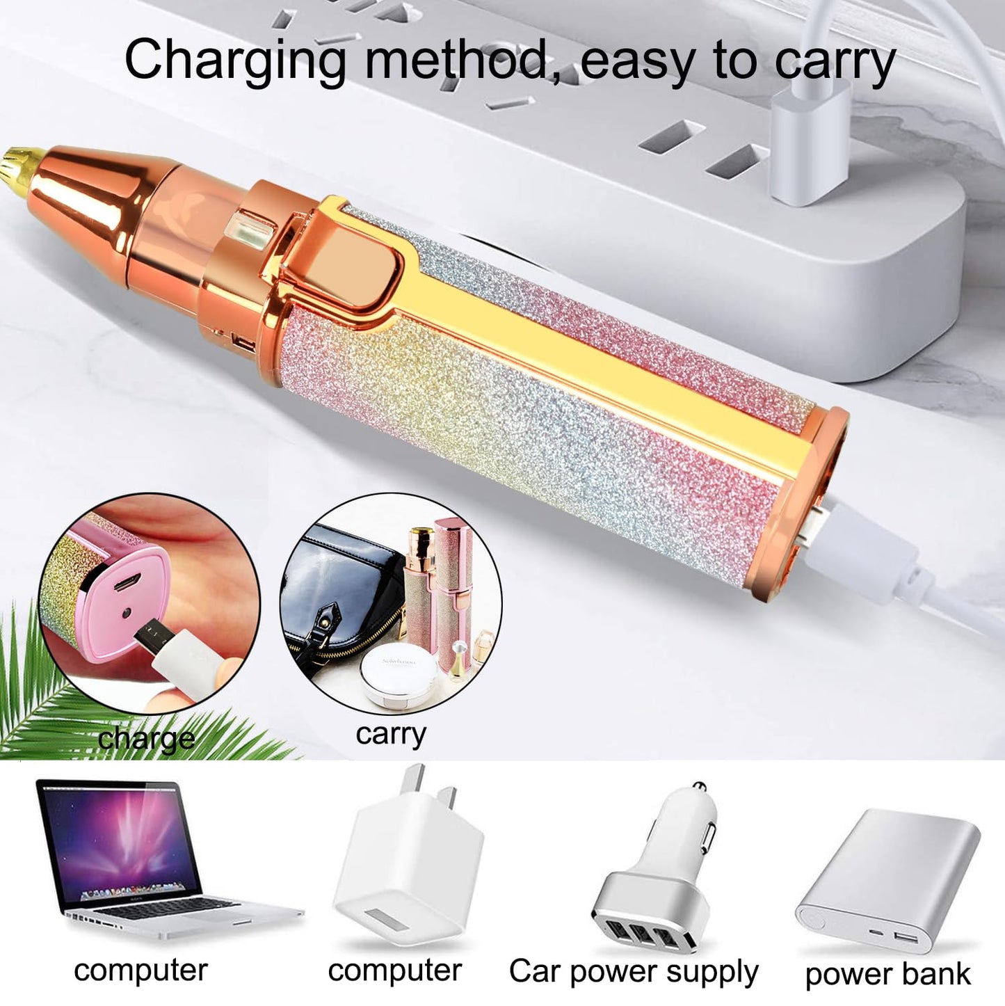 2 in 1 Facial Hair Remover & Eyebrow Trimmer for Women - Rechargeable Electric Trimmer with LED Light, IPX6 Waterproof Painless Flawless Hair Remover, Portable Facial and Eyebrow Trimmer