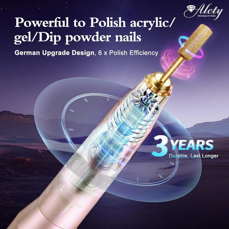 Electric Nail Drill Kit - Portable Acrylic Gel Nail File Machine for Professional Manicure & Pedicure | Gold Bits Included