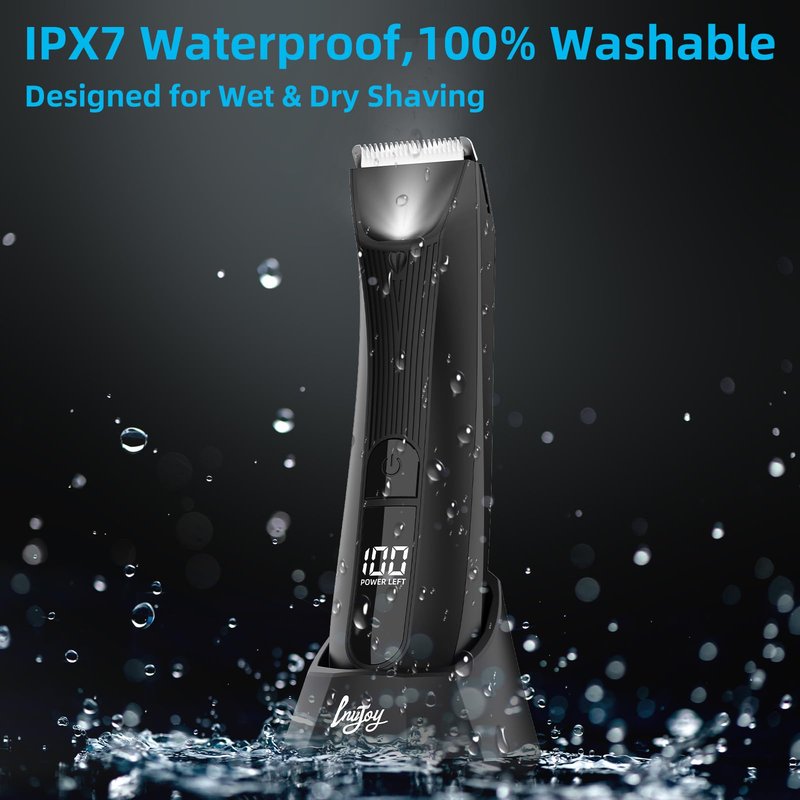 INVJOY Manscape Body Trimmer for Men, Waterproof Electric Razor/Shavers with Dual-Head for Facial, Pubic & Groin Hair Grooming, Ceramic & Foil Blades Hair Trimmer with LED - Birthday Gift for Him Dad