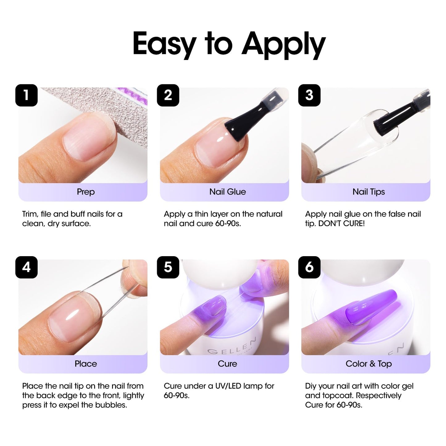 Gellen 2 Pcs Gel Nail Glue for Nail Tips, 4 in 1 UV Extension Glue for Acrylic Tips & Clear Press on Nails & False Nails, Base Gel, Rhinestone, U V Led Lamp Needed