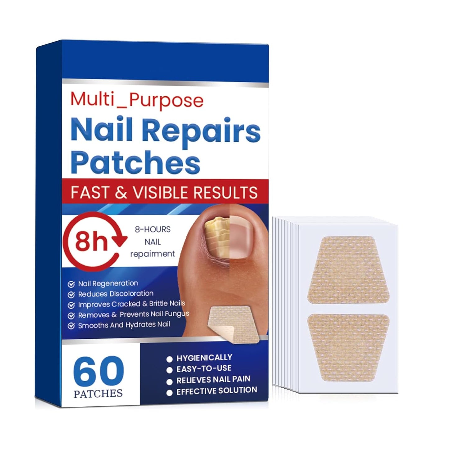 Nail Fungal Repair Patches - Extra Strength Treatment for Healthy Nails | 60 Pcs, 8-Hour Overnight Solution