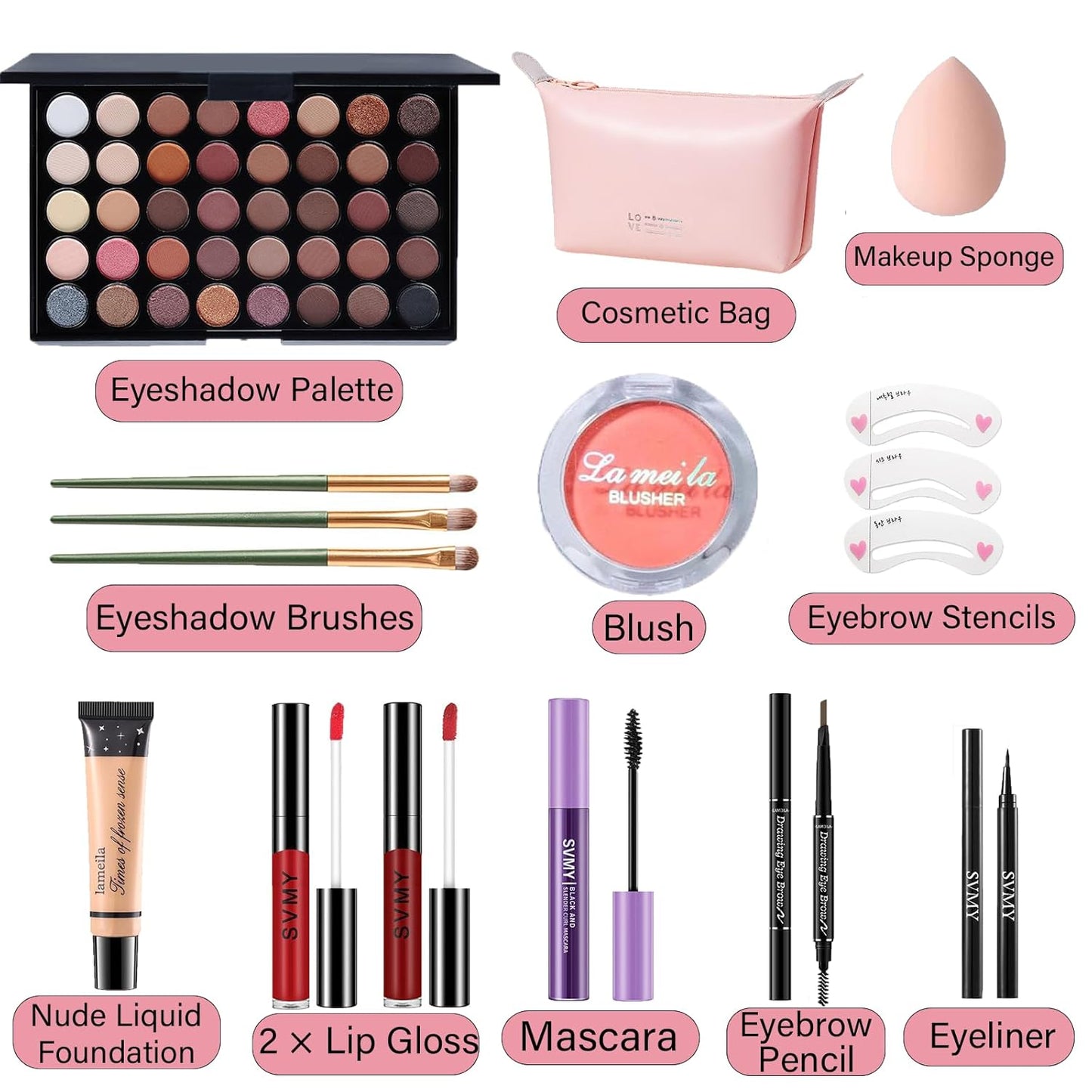 Makeup Set for Women | Complete Kit for Beginners & Professionals - Travel-Friendly with Eyeshadow Palette & Lip Gloss