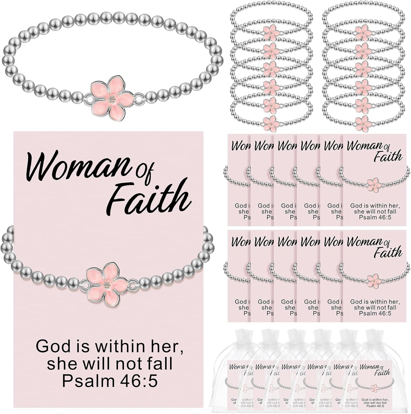Christian Gifts for Women - 24 Set Woman of Faith Bracelets | Bible Verse Graduation & Wedding Gifts