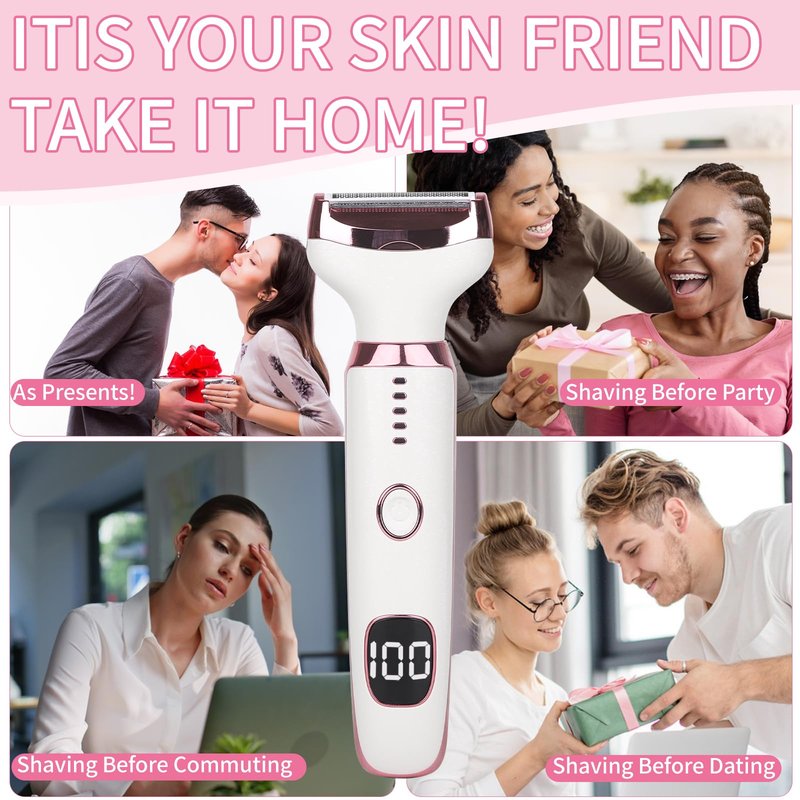 Beanify 2026 Led Display Electric Razor,Beauty Women's Wet & Dry Electric Shaver, Painless 4 in 1 Painless Body Razors,Cordless 3-Blade Ladies Shaver for Legs, Arm, Underarms, Bikini (Beige)